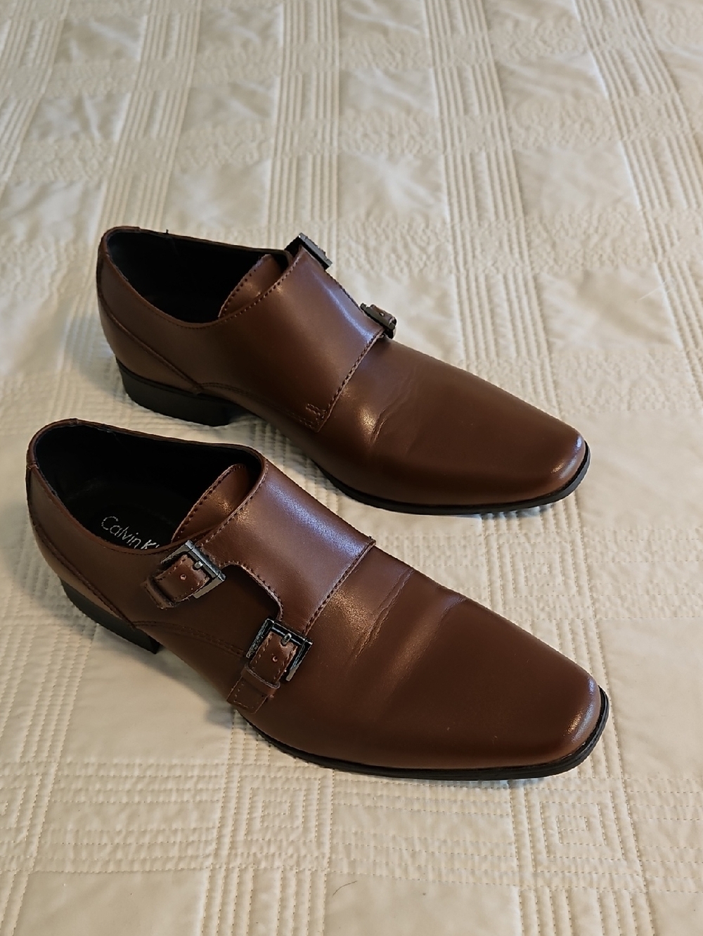 Calvin Klein Brown Double Monk Strap Leather Shoes